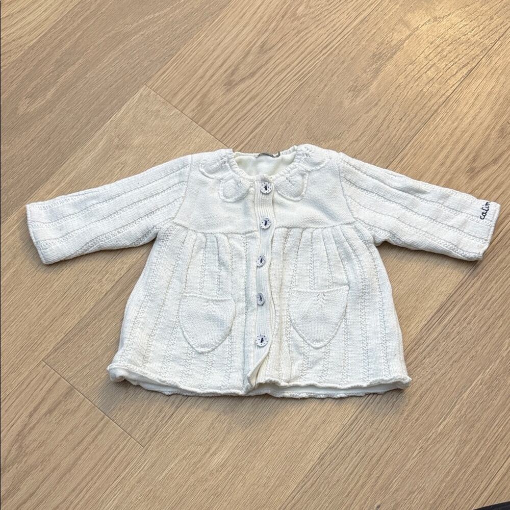 Catimini Cream Knit Button Front Fleece Lined Cardigan Size 3